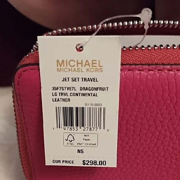 Michael Kors Jet Set Travel Leather Wallet NWT 💗Dragonfruit Color